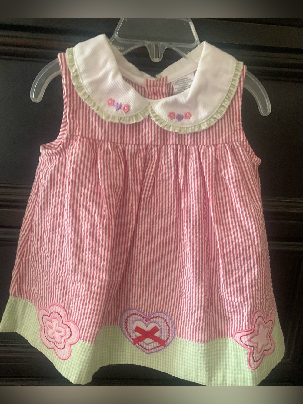 Pink Striped Seersucker Toddler Dress with White Peter Pan Collar